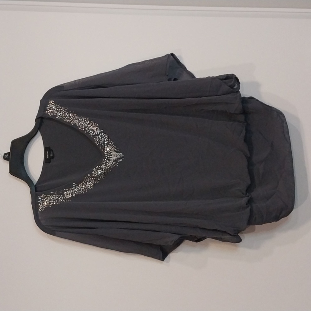 Alfani Gray Blouse Batwing Sleeves Beads And Rhinestones Size XL